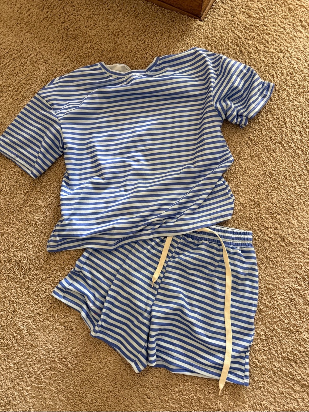 Blue Striped Set - Short Sleeve Top & Shorts